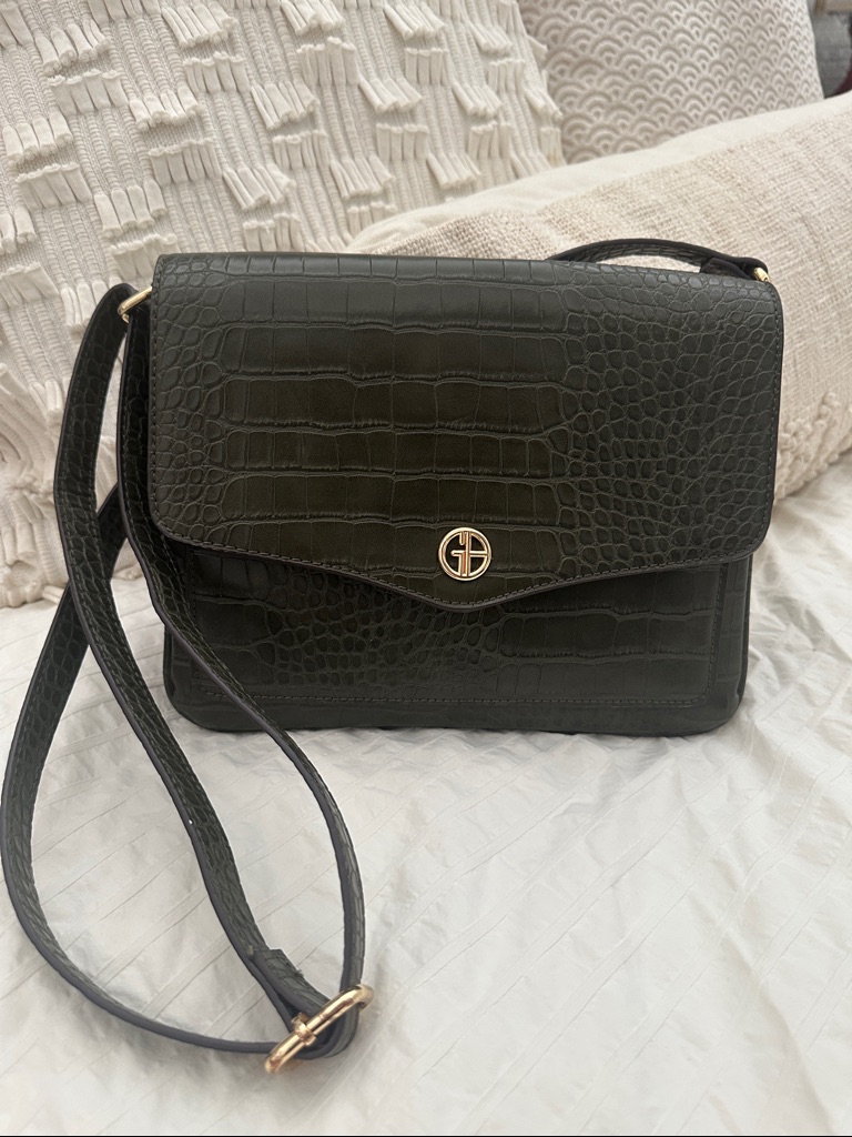 Green CrocEmbossed Crossbody Bag With Gold Logo Accent